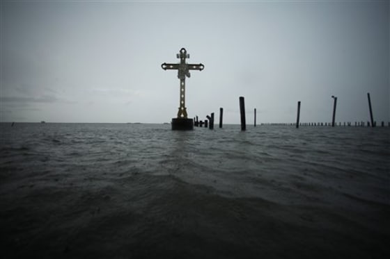 The Hurricane Katrina Memorial for St. Bernard Parish is seen in Shell Beach, La., one day before the fifth anniversary of the storm, which took over 1,000 lives and devastated the region, Saturday, Aug. 28, 2010. (AP Photo/Gerald Herbert)